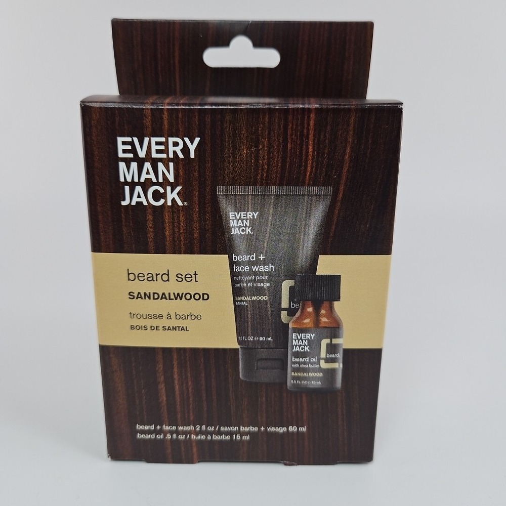 EVERY MAN JACK Men's Travel‎ Size Sandalwood Beard Set - NEW